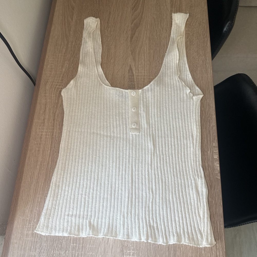 Zara Off-White Ribbed Tank Top